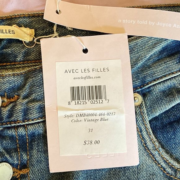Avec Les Filles size 31 Vintage Blue Button Fly  Distressed Denim Jeans - Picture 5 of 10